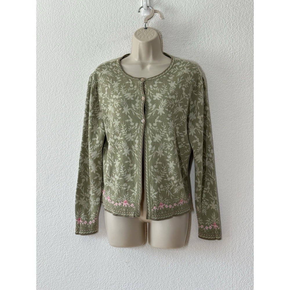Pendleton Size M Green Floral Cotton Cardigan Cottagecore Grandma Teacher Preppy